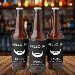 30th birthday black white beard name guy men fun beer bottle label<br><div class="desc">A modern beer bottle label for a 30th birthday party for guys in black and white.  With the text: Hello 30. With an image of a beard. Templates for a name and date. Black background colour.</div>