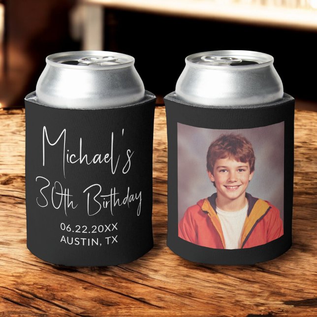 30th Birthday Black White Instagram Photo Can Cooler (Creator Uploaded)