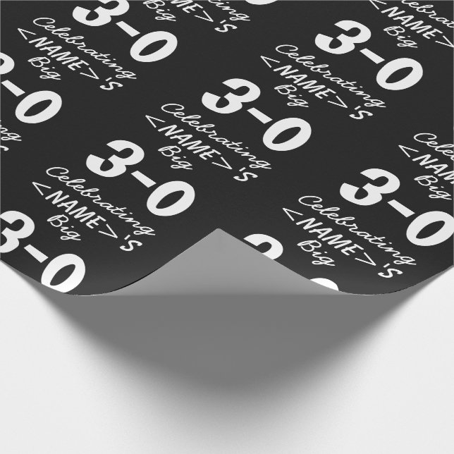30th Birthday Black White Personalised Gift Wrap (Corner)