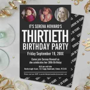 30th Birthday black white photo circles Invitation