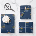 30th Birthday Blue Gold Add Name And Year Wrapping Paper Sheet<br><div class="desc">A personalized wrapping paper design for that birthday celebration for a special person. Add the name to this vintage retro style blue and gold design for a custom birthday gift. Easily edit the name and year with the template provided. A wonderful custom birthday gift. More gifts and party supplies for...</div>