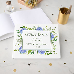30th Birthday Blue Hydrangeas Guest Book