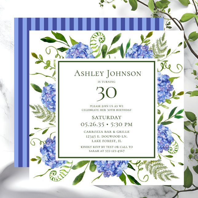 30th Birthday Blue Hydrangeas Invitation (Creator Uploaded)
