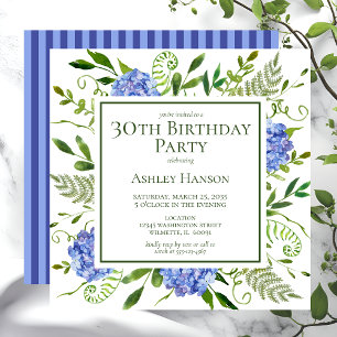 30th Birthday Blue Hydrangeas Invitation