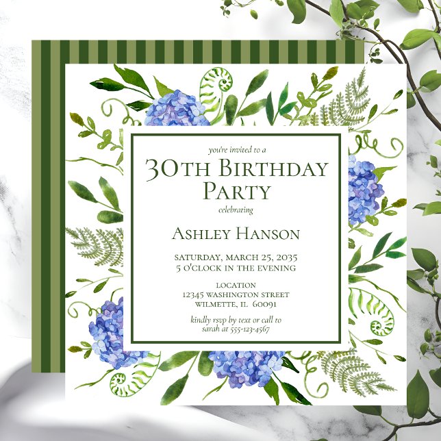 30th Birthday Blue Hydrangeas Invitation (Creator Uploaded)