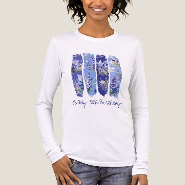30th Birthday Blue July Birth Month Flower Tri-Blend Shirt (Front)