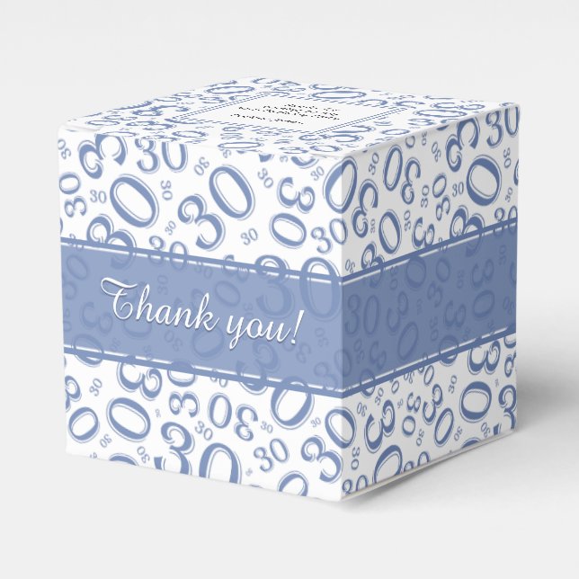 30th Birthday Blue/White Random Number Pattern Favour Box (Front Side)