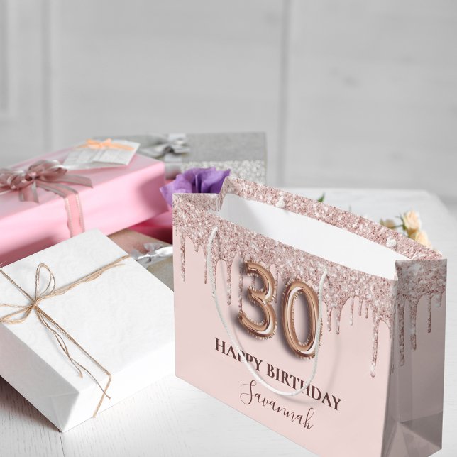 30th birthday blush pink glitter drips rose gold large gift bag (Creator Uploaded)