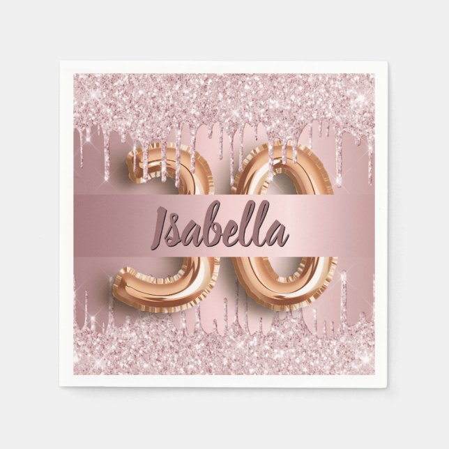 30th birthday blush pink glitter monogram napkin (Front)