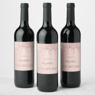 30th birthday blush rose gold drips name wine label