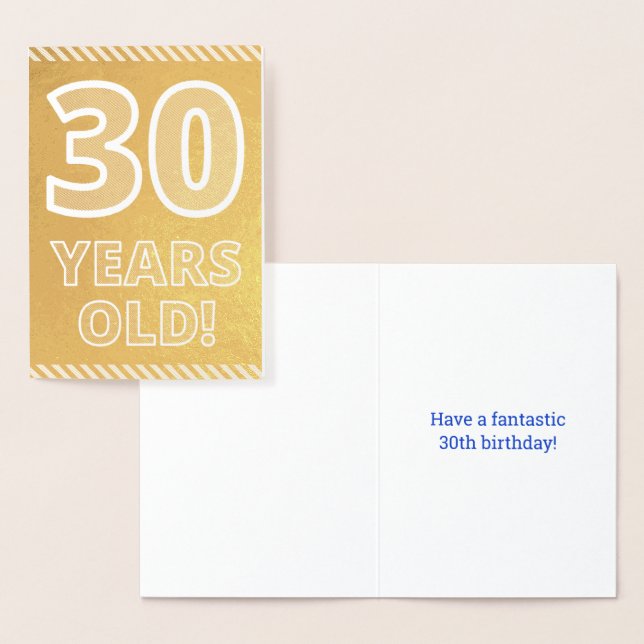 30th Birthday: Bold "30 YEARS OLD!" Gold Foil Card (Display)