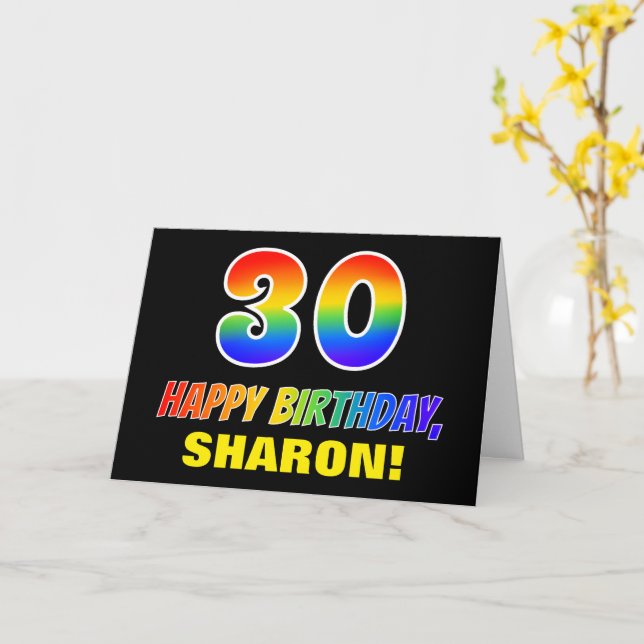 30th Birthday: Bold, Fun, Simple, Rainbow 30 Card (Yellow Flower)