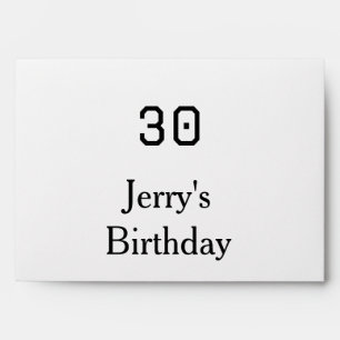 30th birthday bold letter name date simple minimal envelope