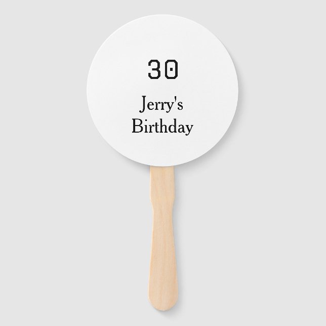 30th birthday bold letter name date simple minimal hand fan (Front)