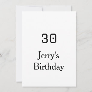 30th birthday bold letter name date simple minimal invitation