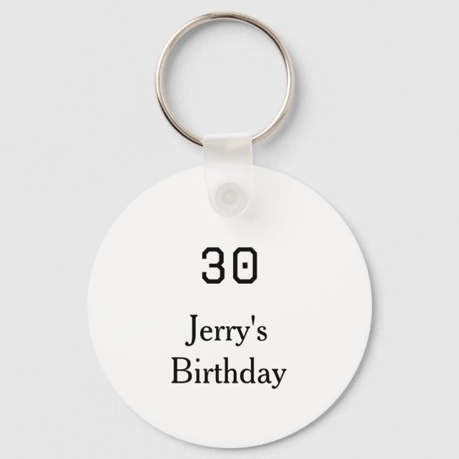 30th birthday bold letter name date simple minimal key ring (Front)