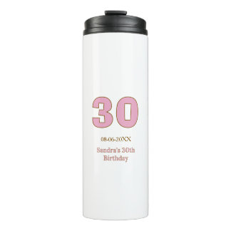 30th birthday bold pink golden name date simple mi thermal tumbler