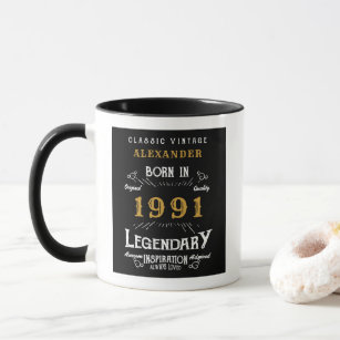 30th Birthday Born 1991 Retro Black Personalised Mug