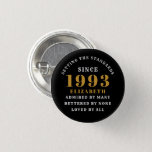 30th Birthday Born 1993 Add Name Black Gold 3 Cm Round Badge<br><div class="desc">Personalised Birthday add your name and year badge. Edit the name and year with the template provided. A wonderful custom birthday party accessory. More gifts and party supplies available with the "setting standards" design in the store.</div>