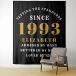 30th Birthday Born 1993 Add Name Black Gold Large Tapestry<br><div class="desc">Personalised Birthday add your name and year tapestry. Edit the name and year with the template provided. A wonderful custom birthday party accessory. More gifts and party supplies available with the "setting standards" design in the store.</div>