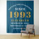 30th Birthday Born 1993 Add Name Blue Gold Large Tapestry<br><div class="desc">Personalised Birthday add your name and year tapestry. Edit the name and year with the template provided. A wonderful custom birthday party accessory. More gifts and party supplies available with the "setting standards" design in the store.</div>