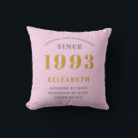 30th Birthday Born 1993 Add Name Pink Gray Cushion<br><div class="desc">Personalized Birthday add your name and year throw pillow. Edit the name and year with the template provided. A wonderful custom pink birthday home decor cushion. More gifts and party supplies available with the "setting standards" design in the store.</div>