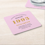 30th Birthday Born 1993 Add Name Pink Gray Square Paper Coaster<br><div class="desc">Personalized Birthday add your name and year coaster. Edit the name and year with the template provided. A wonderful custom birthday party accessory. More gifts and party supplies available with the "setting standards" design in the store.</div>
