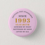 30th Birthday Born 1993 Add Name Pink Grey 3 Cm Round Badge<br><div class="desc">Personalised Birthday add your name and year badge. Edit the name and year with the template provided. A wonderful custom birthday party accessory. More gifts and party supplies available with the "setting standards" design in the store.</div>
