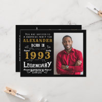 30th Birthday Born 1993 Black Gold Retro Photo