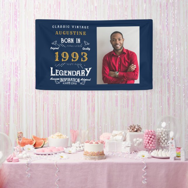 30th Birthday Born 1993 Legend Blue Gold Photo Banner (Party)