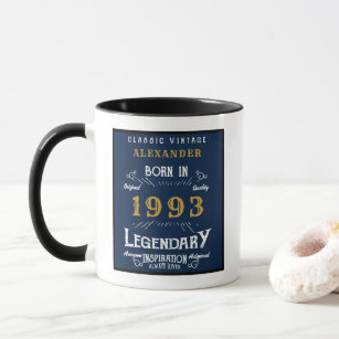 30th Birthday Born 1993 Retro Legend Blue Gold Mug