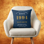 30th Birthday Born 1994 Loved Add Your Name Blue Cushion<br><div class="desc">For those born in 1994 and celebrating their 30th birthday we have the ideal surprise birthday party throw pillow gift. The blue background with a white and gold design is simple and yet elegant. Easily customise the text to the front and the interior of these party supplies using the template...</div>
