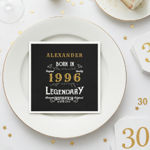30th Birthday Born 1996 Black Gold Retro Vintage Napkin