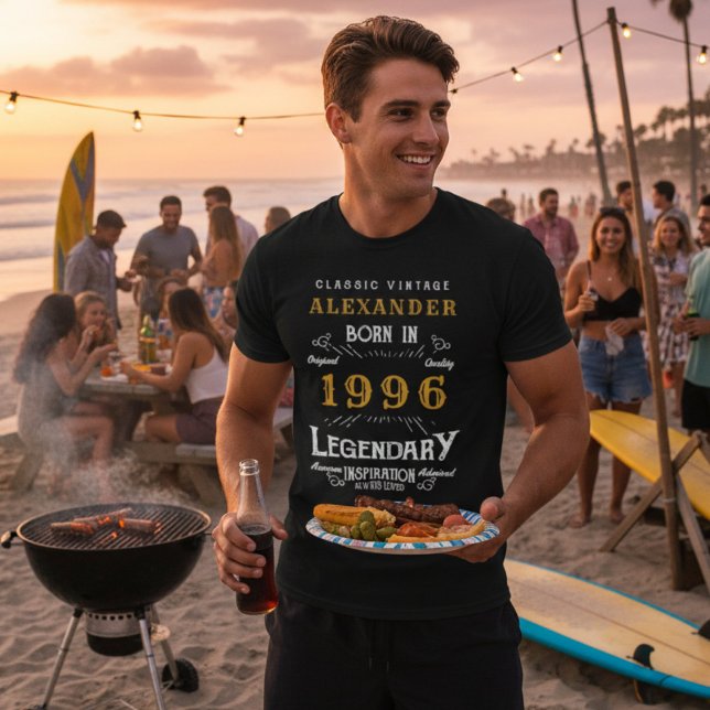 30th Birthday Born in 1996 Legend Personalised T-Shirt (1996 birthday t-shirt worn at a beach. )