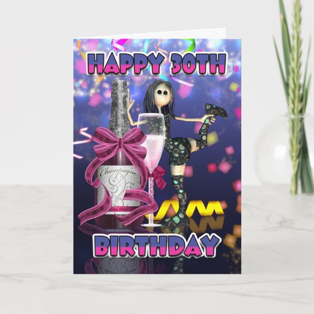 30th Birthday Card - Champagne Rag Doll (Front)