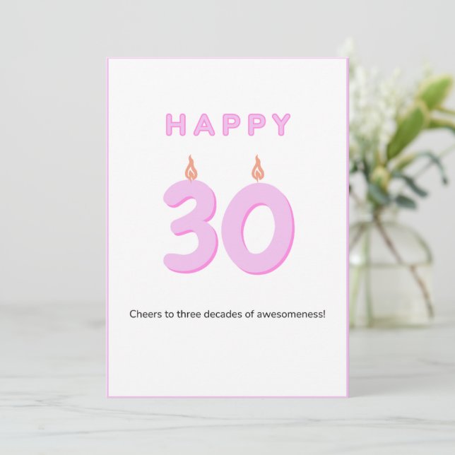 30th Birthday Card Pink (Standing Front)