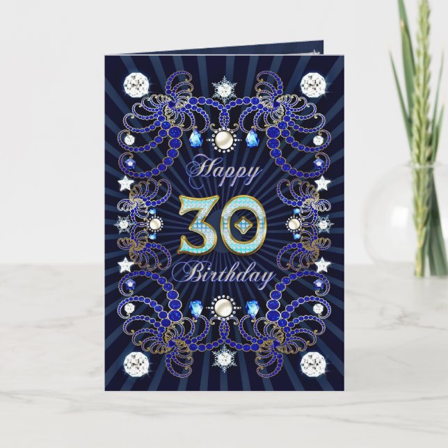 30th birthday card with masses of jewels (Front)