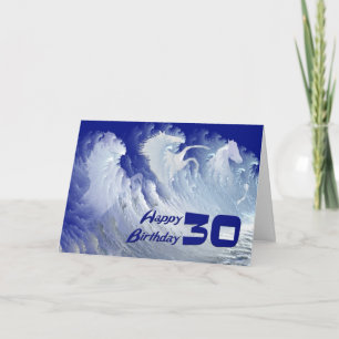 30th birthday card with wild white surf horses