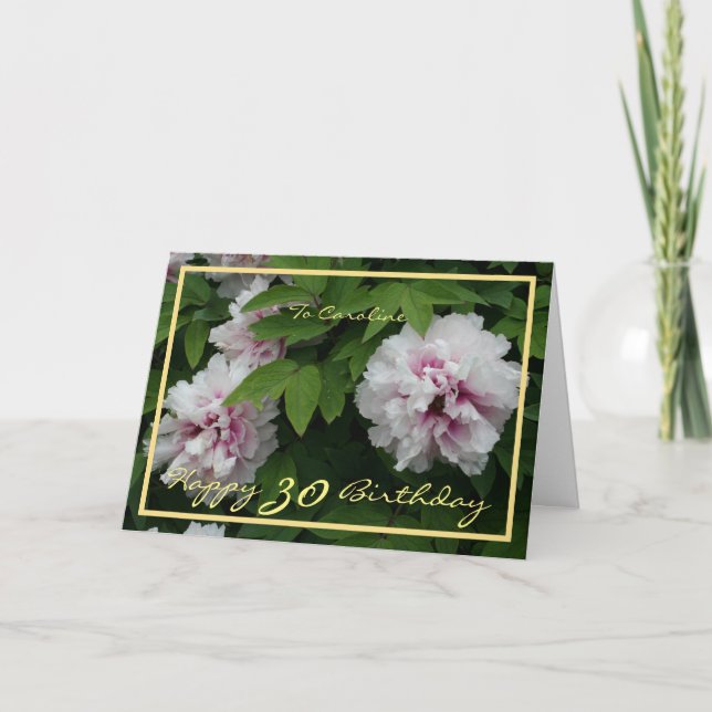 30th Birthday Caroline Peonies Elegant Gold Frame Card (Front)