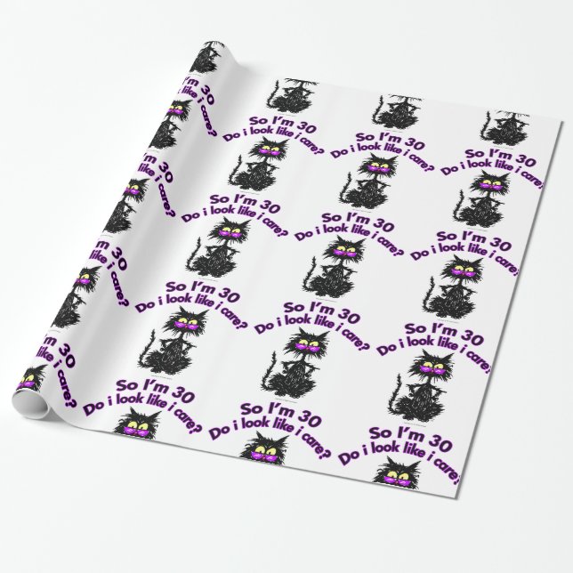 30th Birthday Cat Wrapping Paper (Unrolled)