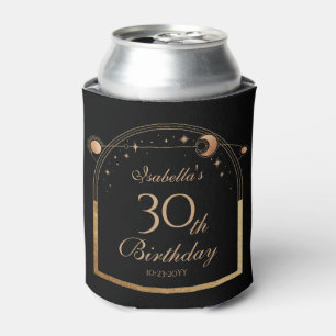 30th Birthday Celestial Black Gold Moon Stars Can Cooler