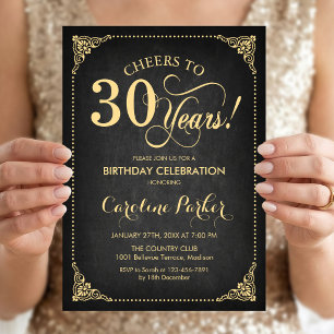 30th Birthday - Chalkboard Gold Invitation