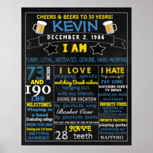 30th Birthday chalkboard sign for man men bear