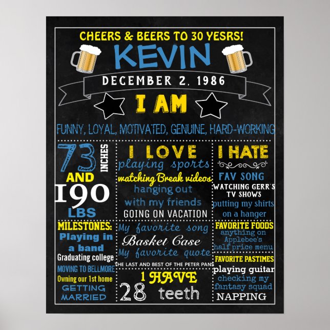 30th Birthday chalkboard sign for man men  bear (Front)