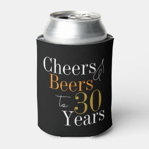 30th Birthday Cheers and Beers Black Gold Party Can Cooler