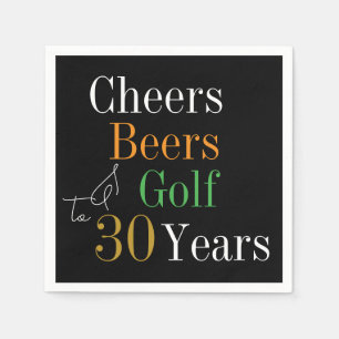 30th Birthday Cheers and Beers Golf Black and Gold Napkin