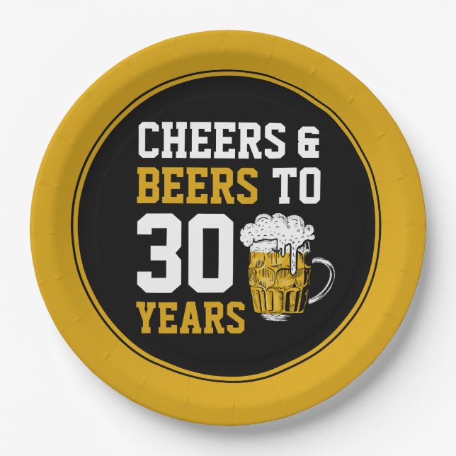 30th Birthday Cheers & Beers to 30 Years Paper Plate (Front)