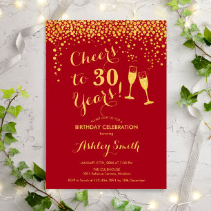30th Birthday - Cheers To 30 Years Gold Red Invitation