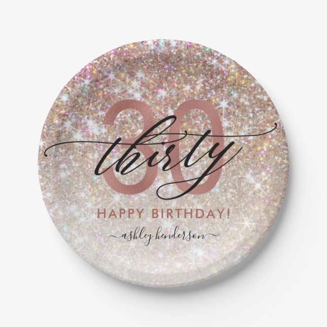 30th Birthday Chic Glitter Ombre Card Paper Plate (Front)