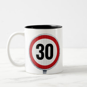 30th birthday coffee mug with road sign and bar